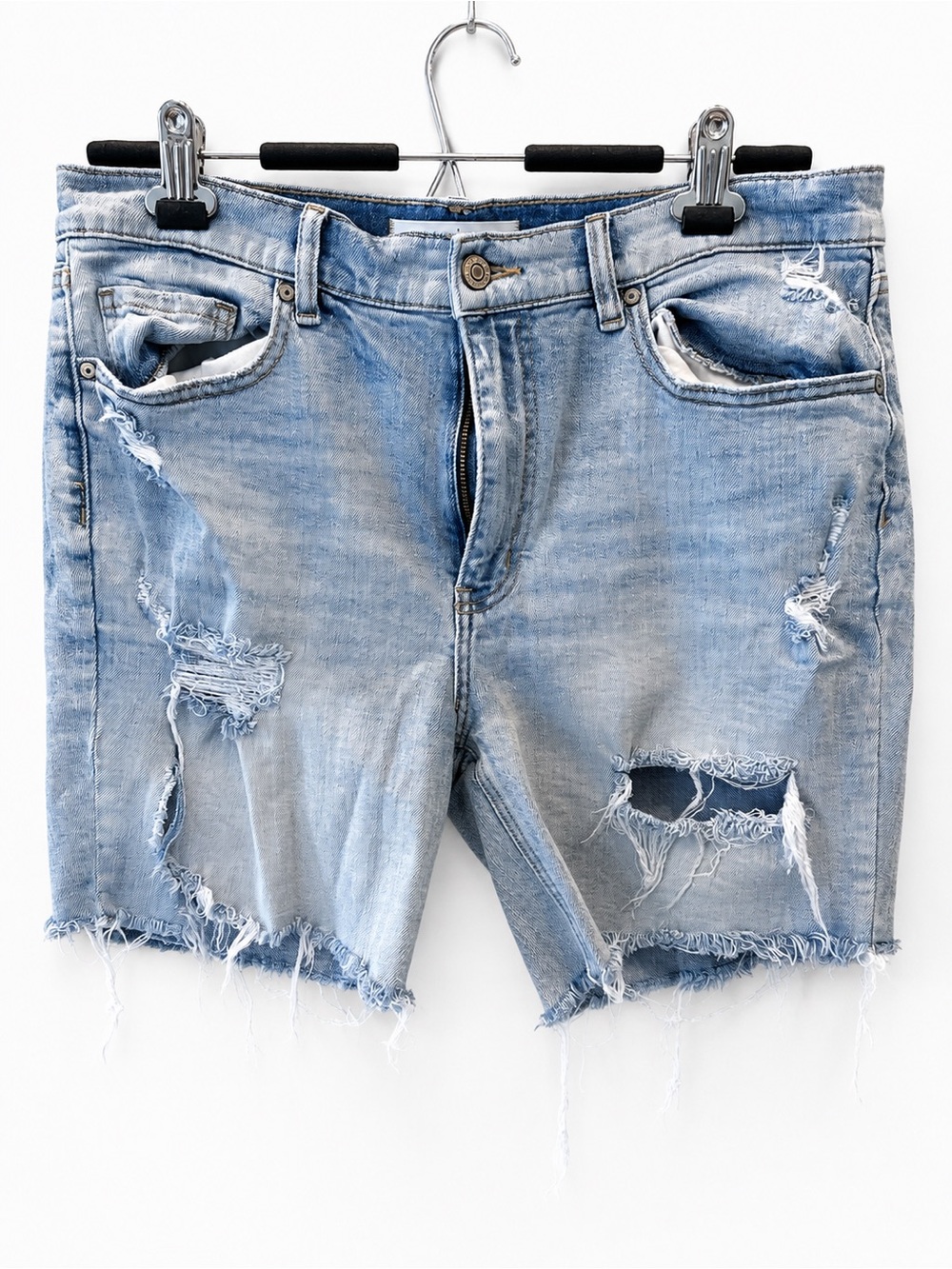 eunina Light Blue Distressed Denim Jean Shorts